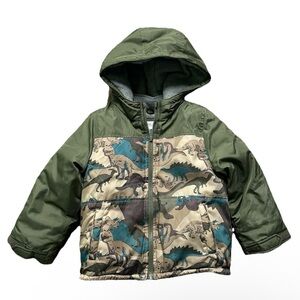 Carter’s Toddler Boy Green Dinosaur Fleece Lined Puffer Jacket Size 4T
